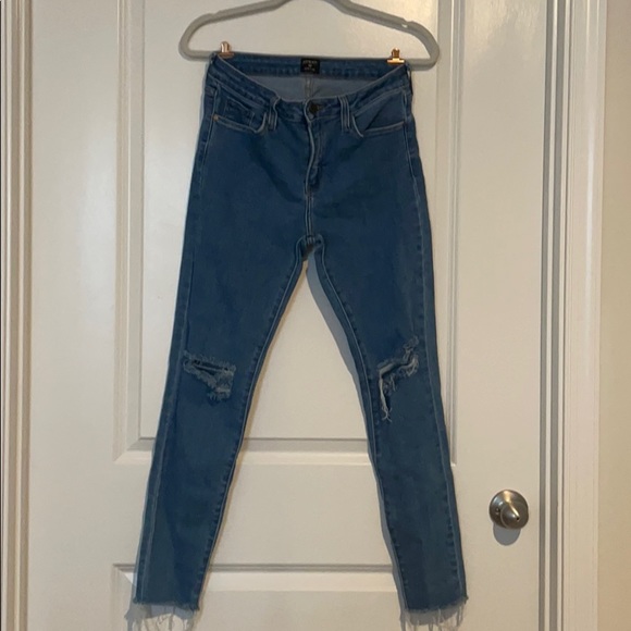 JustBlack Distressed Raw Hem Skinny Jeans - Picture 1 of 5